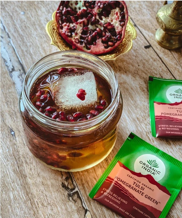 Organic India Tulsi Pomegranate Green 25 Tea Bags  Free Shipping